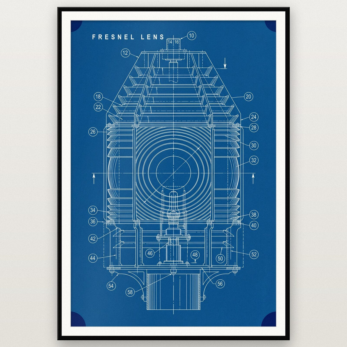 Fresnel Lens Blueprint Patent Art Print