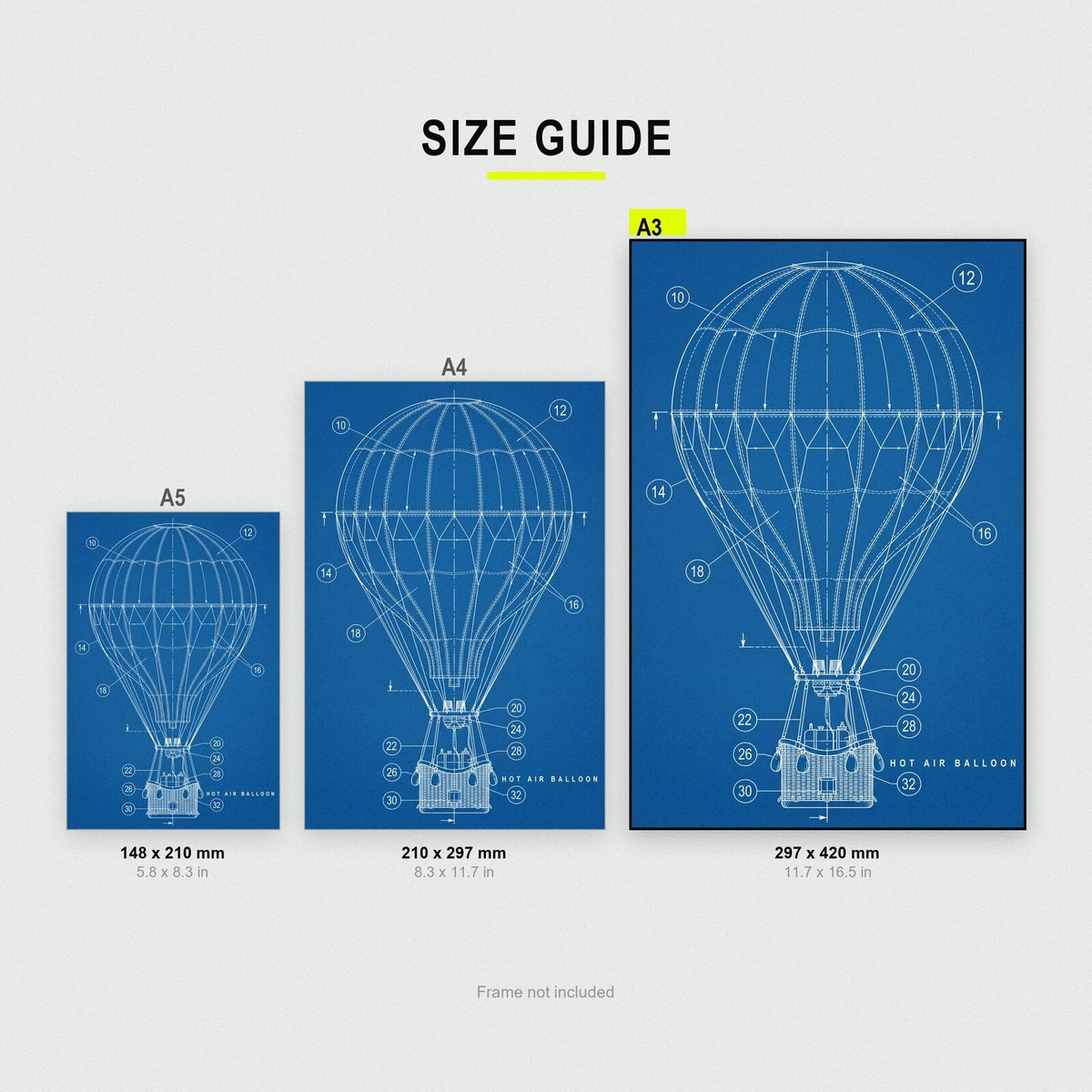 Hot Air Balloon Blueprint Patent Art Print