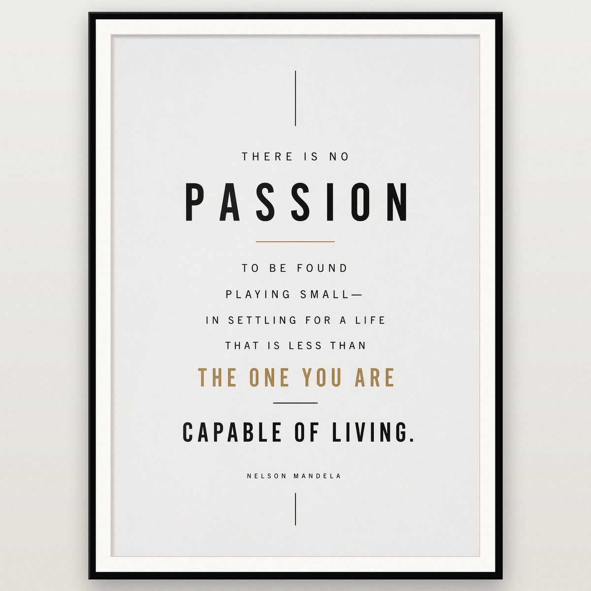 Nelson Mandela Quote Print shown in a black frame