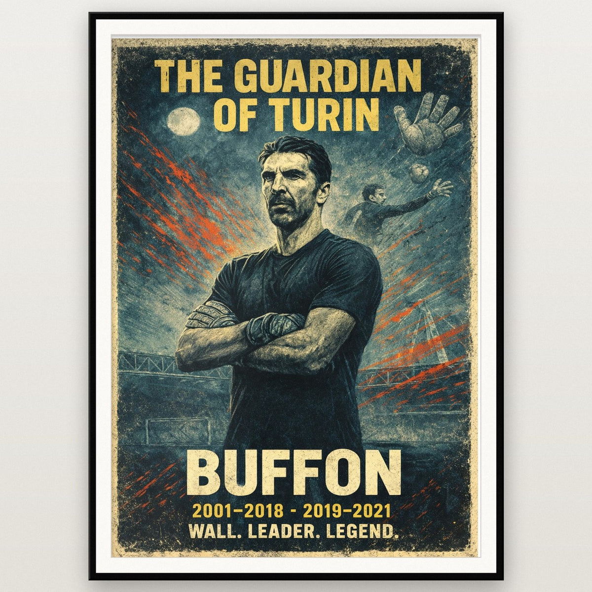 Gianluigi Buffon Vintage Football Print shown in a black frame