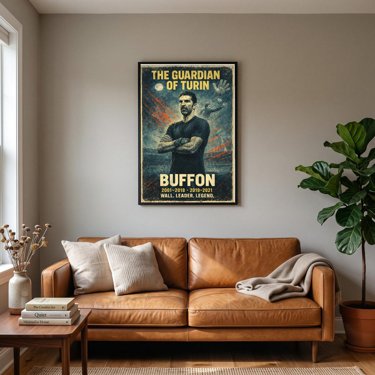 Gianluigi Buffon Vintage Football Print hanging on a living room wall