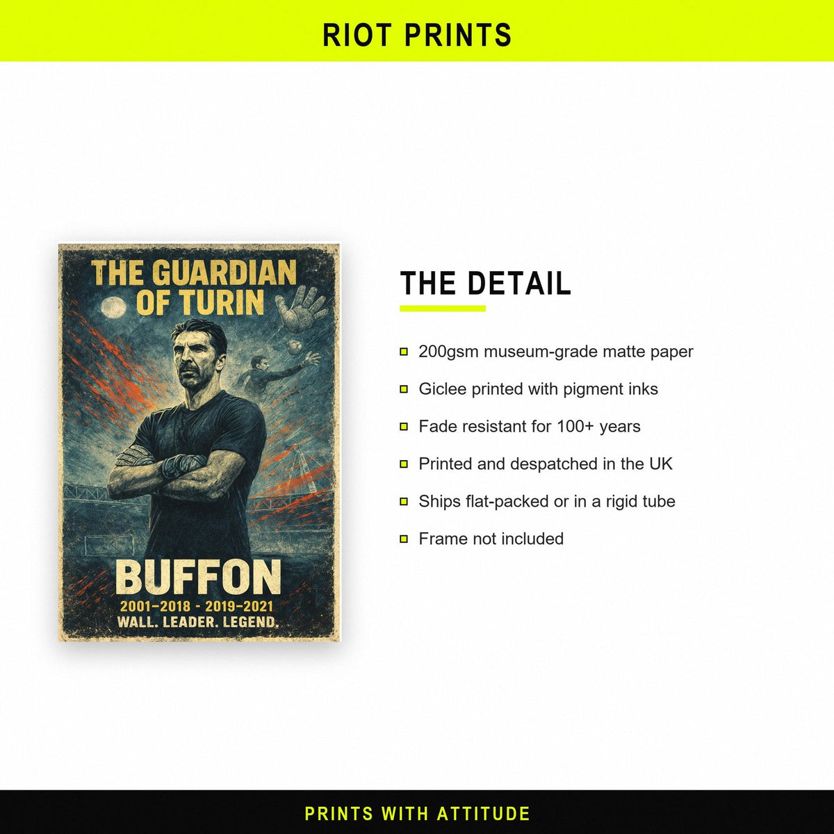 Gianluigi Buffon Vintage Football Print paper and printing specification