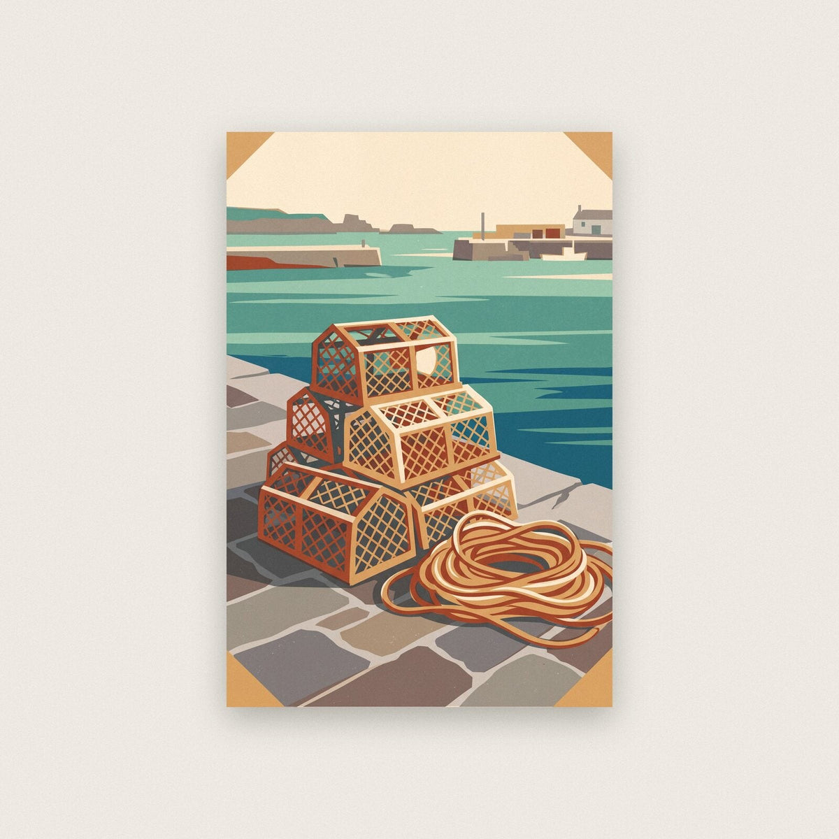 Lobster Pots Tide Coastal Art Print