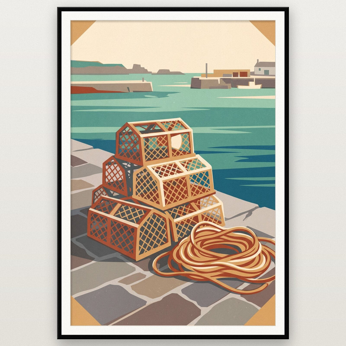 Lobster Pots Tide Coastal Art Print