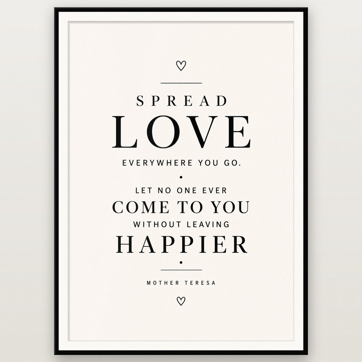 Mother Teresa Quote Print shown in a black frame