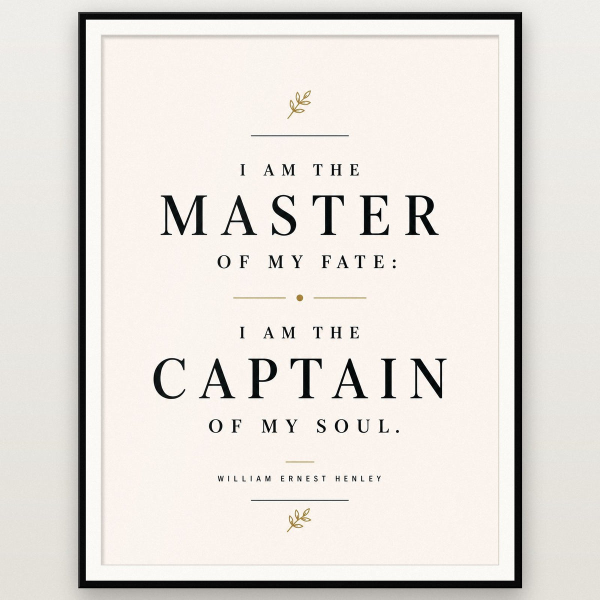 Invictus Quote Print shown in a black frame
