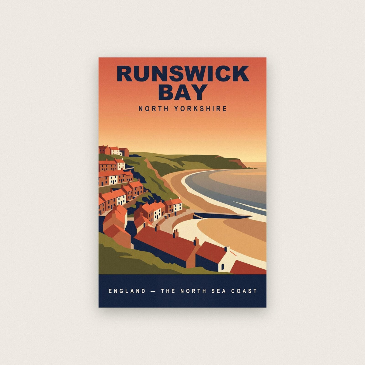 Runswick Bay North Yorkshire Travel Poster Art Print