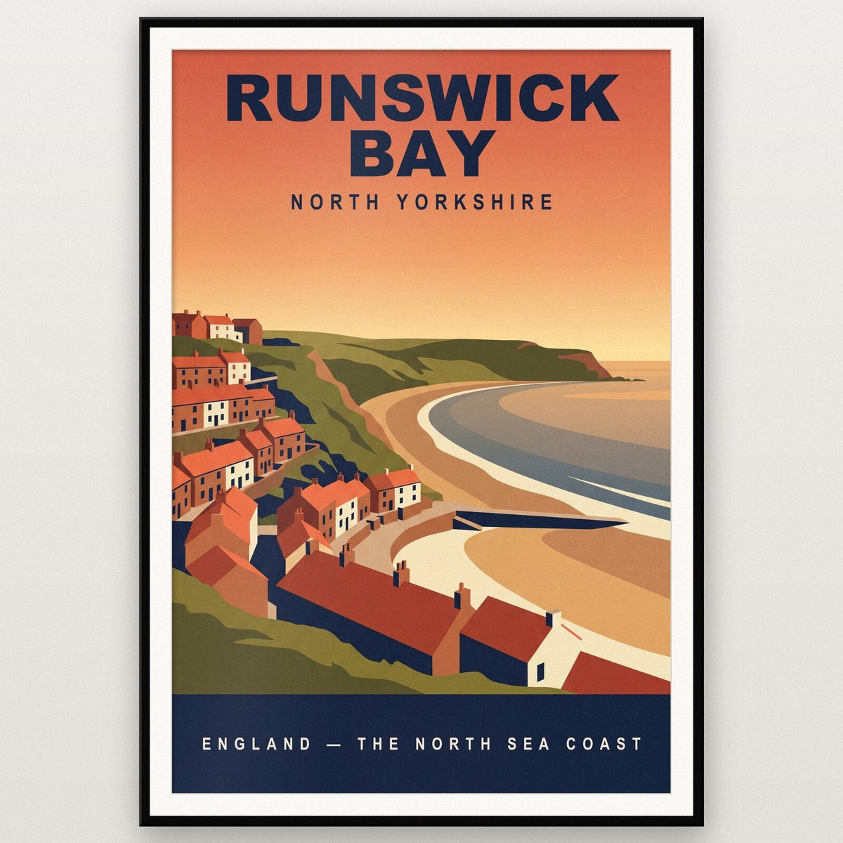 Runswick Bay North Yorkshire Travel Poster Art Print