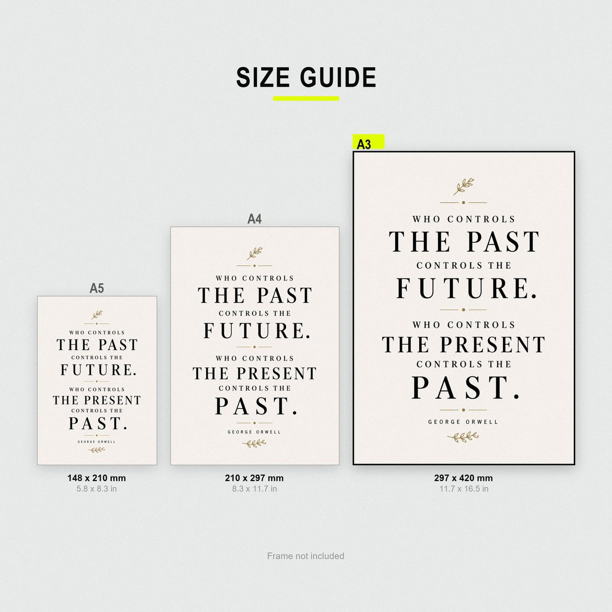 George Orwell Quote Print size guide showing A3, A4 and A5