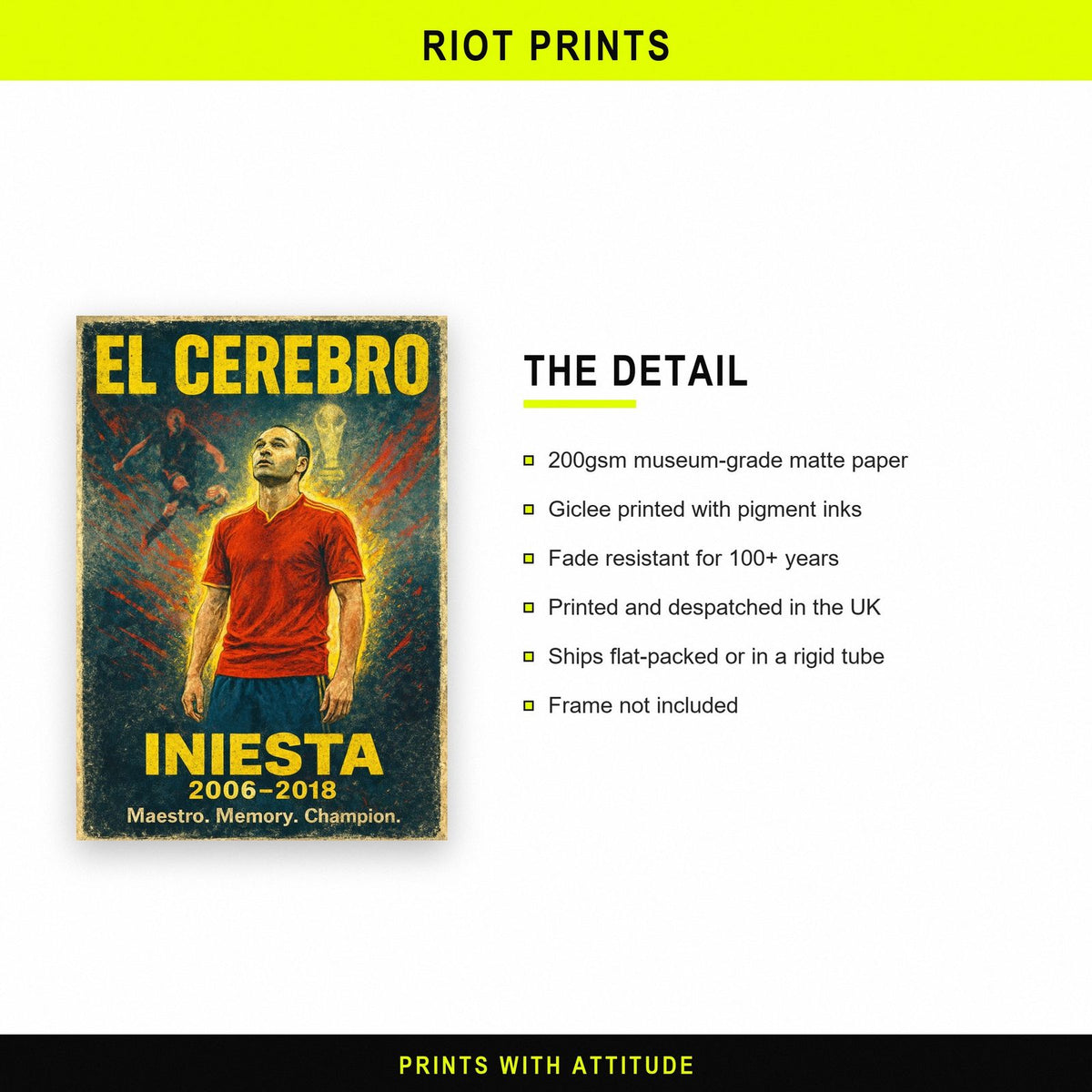 Andrés Iniesta Vintage Football Art Print paper and printing specification