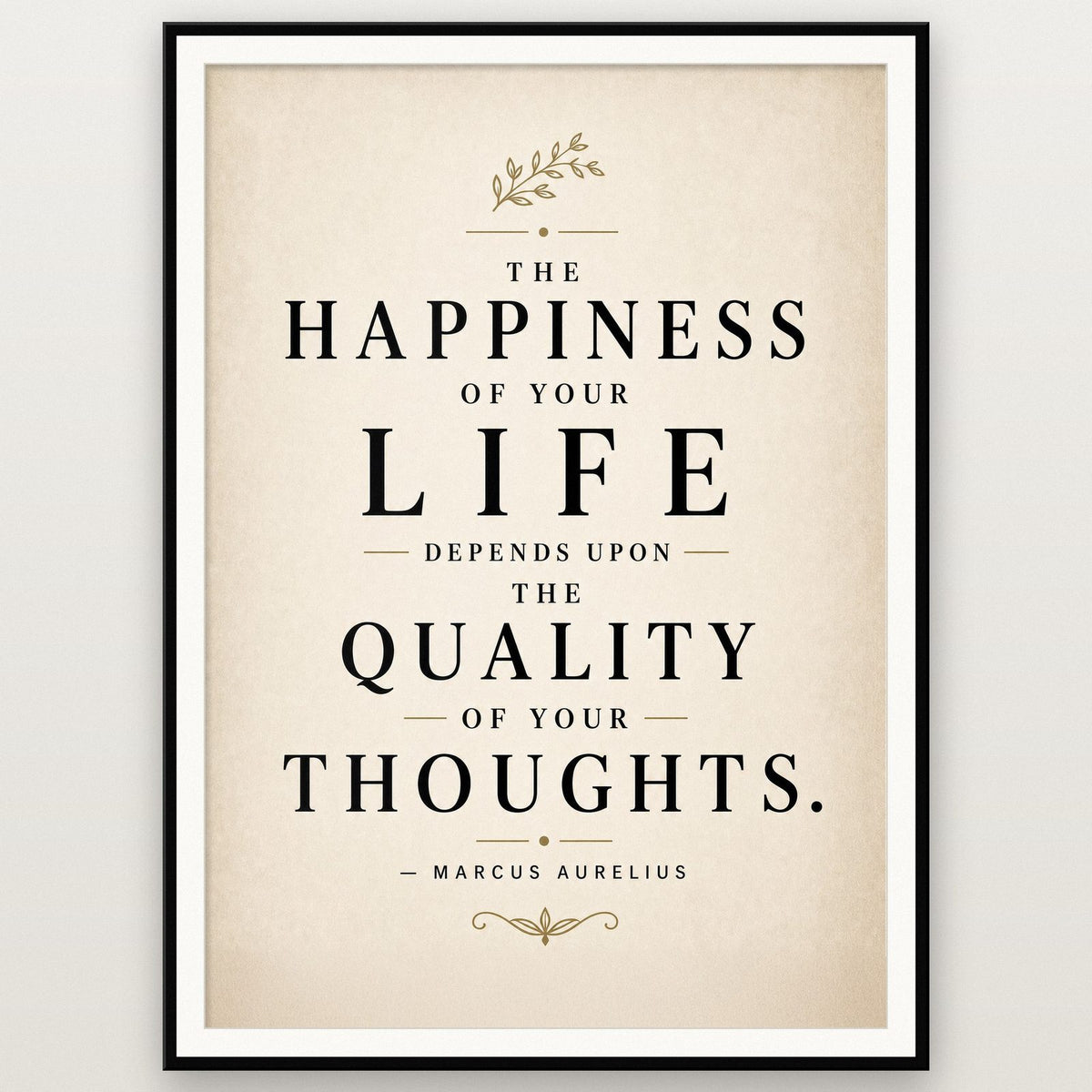 Marcus Aurelius Quote Print shown in a black frame