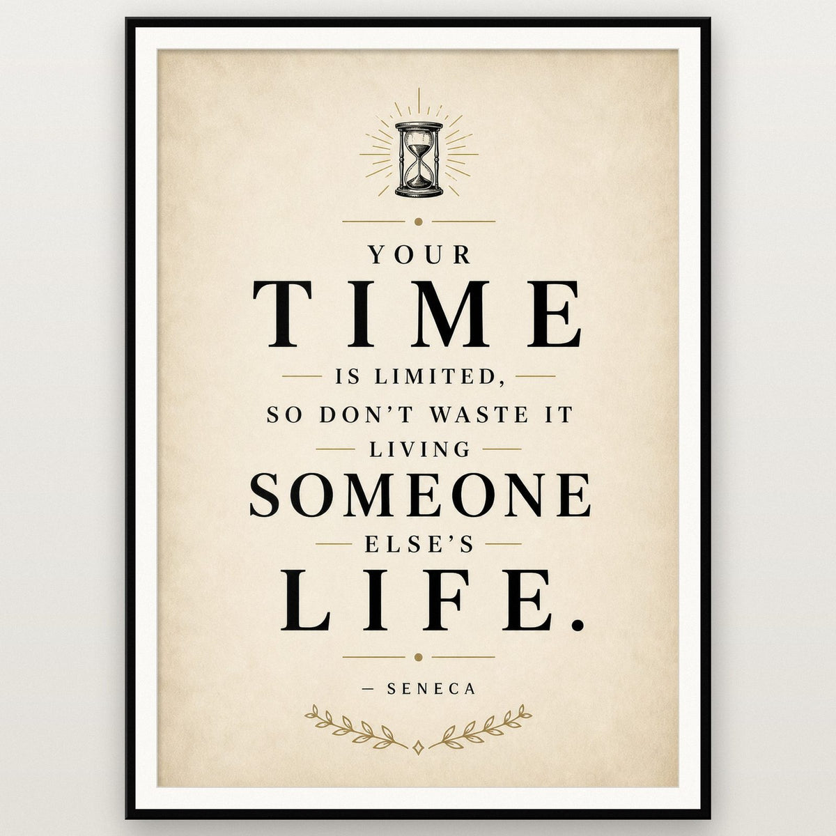 Seneca Quote Print shown in a black frame