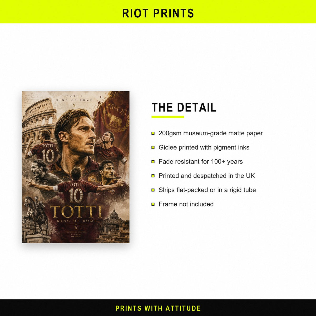 Francesco Totti King Of Rome Football Art Print