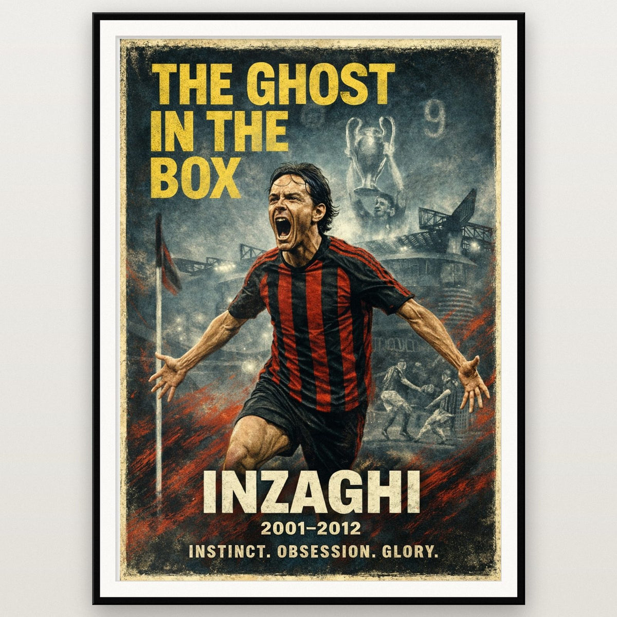 Football Legends Poster – Filippo Inzaghi shown in a black frame