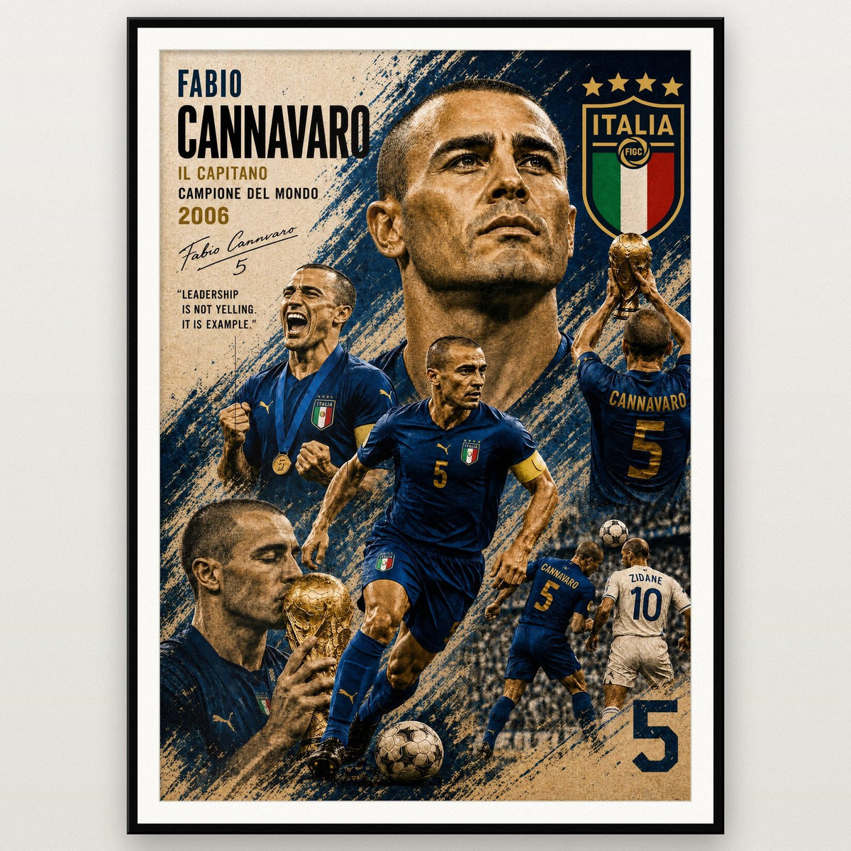 Fabio Cannavaro Italy Football Print shown in a black frame