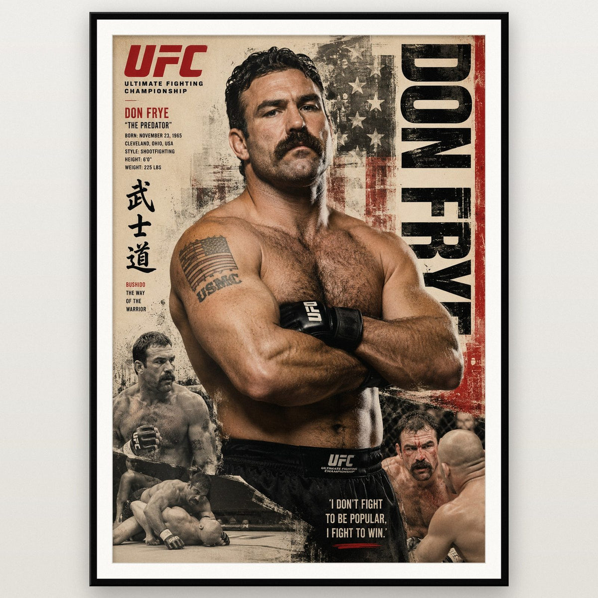 Don Frye UFC Poster shown in a black frame