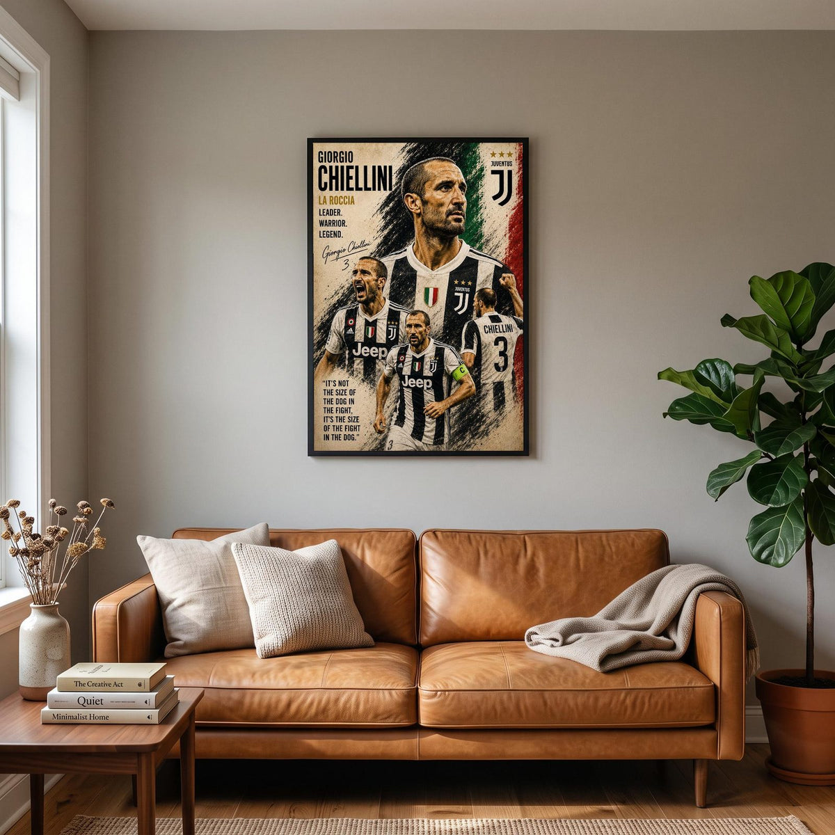 Giorgio Chiellini Juventus Legend Poster hanging on a living room wall