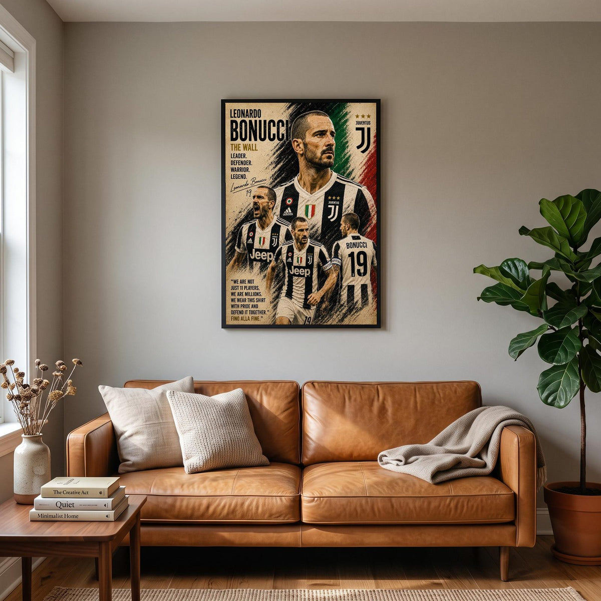 Leonardo Bonucci Juventus Legend Print hanging on a living room wall