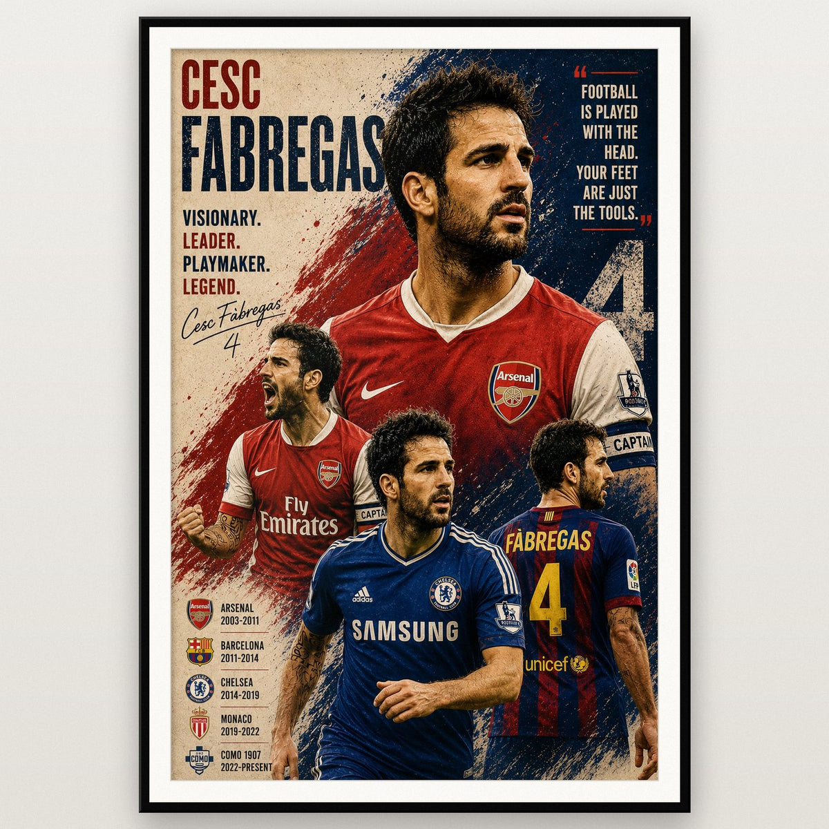 Cesc Fabregas Football Legend Print shown in a black frame