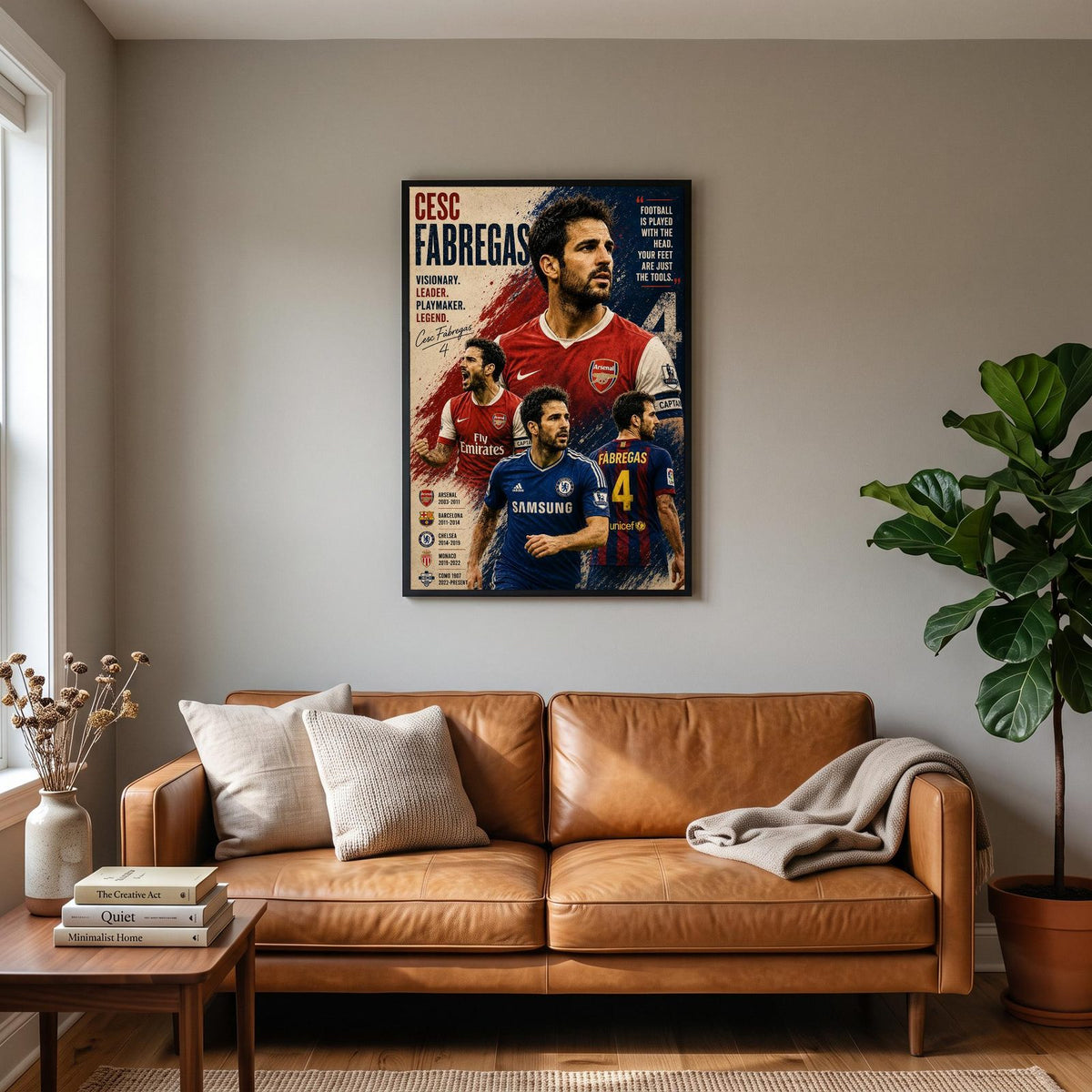 Cesc Fabregas Football Legend Print hanging on a living room wall