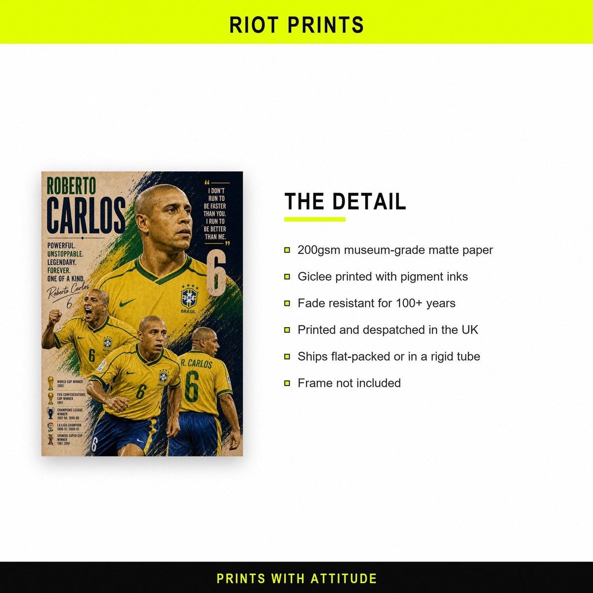 Roberto Carlos Brazil Football Legend Poster paper and printing specification