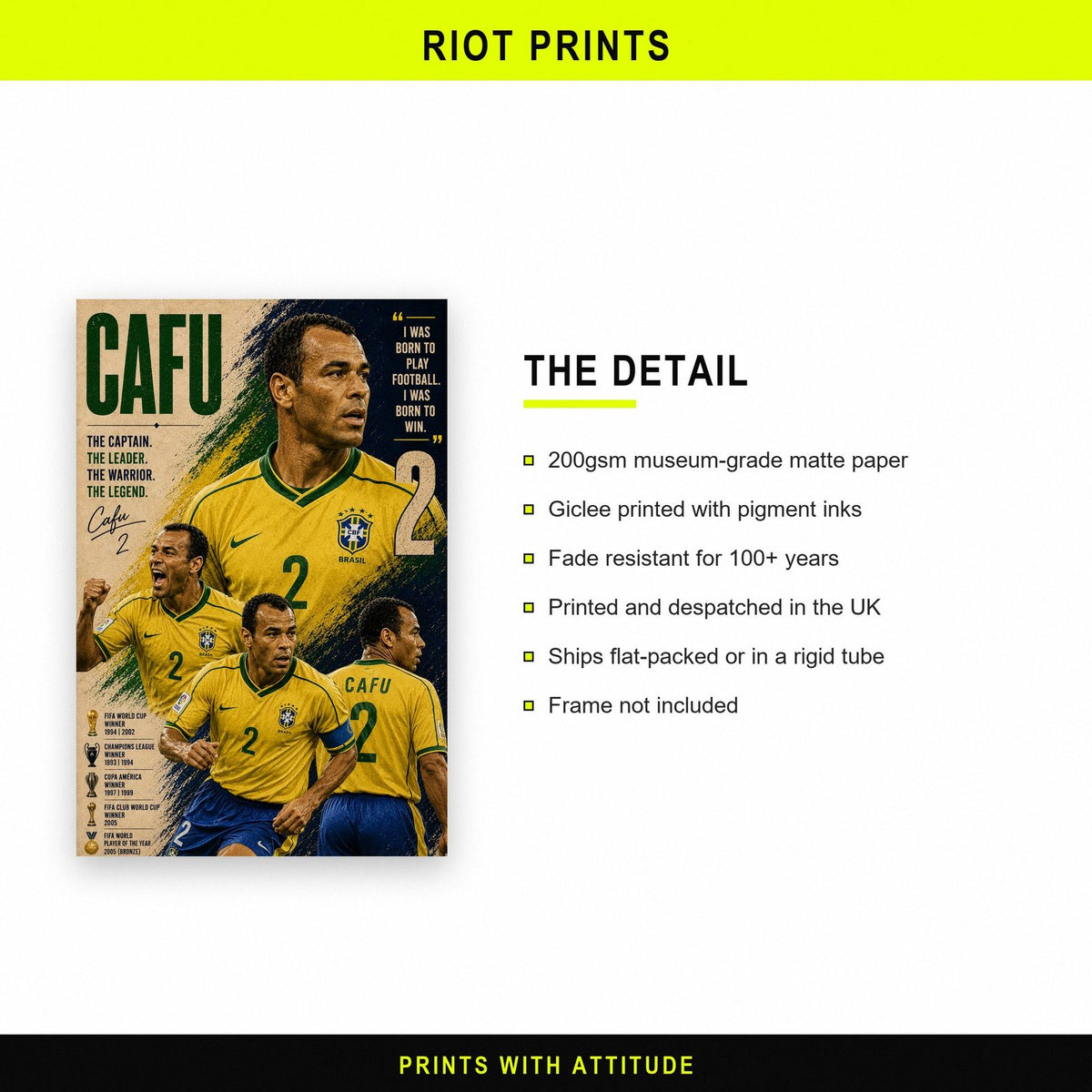 Cafu Brazil Legend Poster Print paper and printing specification
