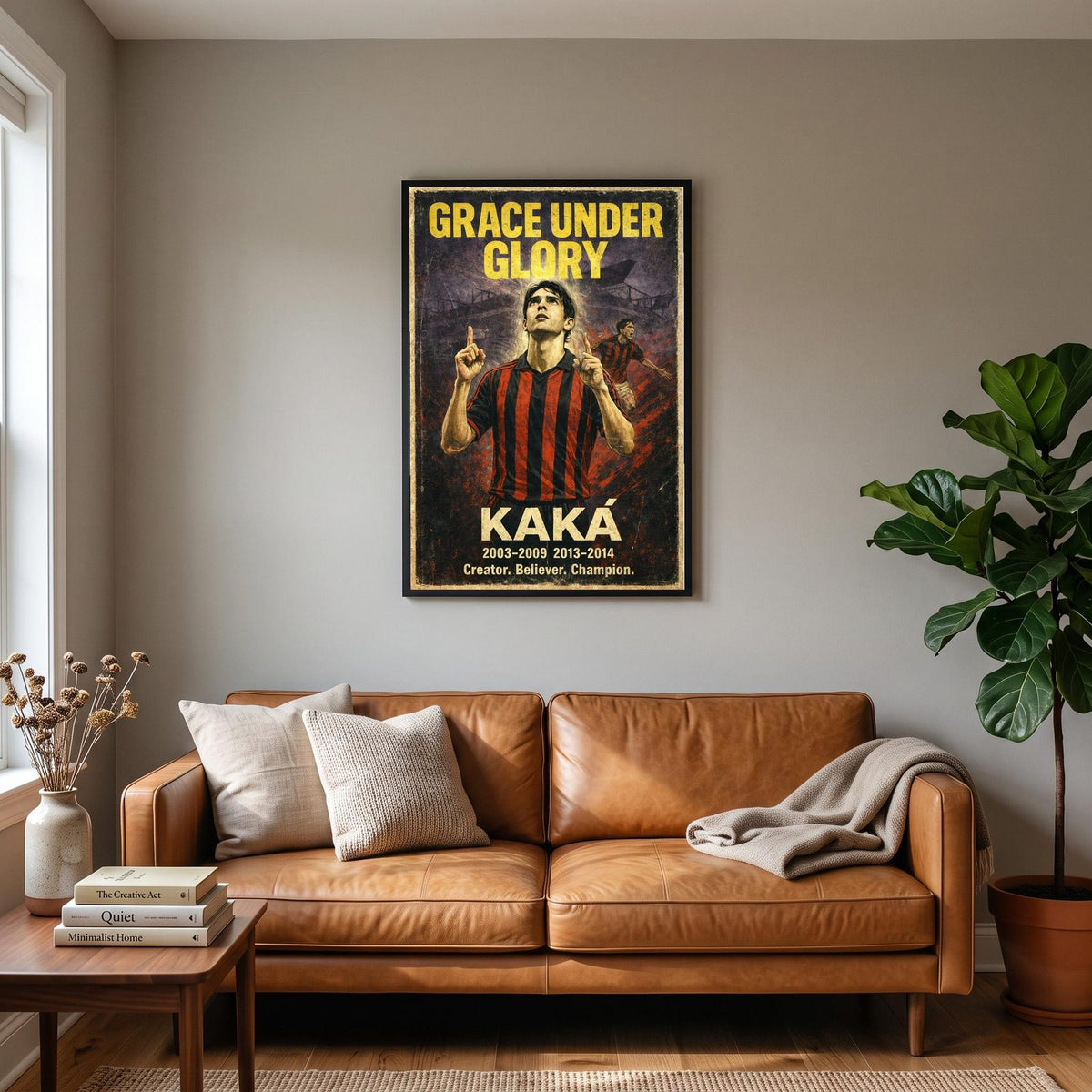 Kaká Football Legend Poster hanging on a living room wall