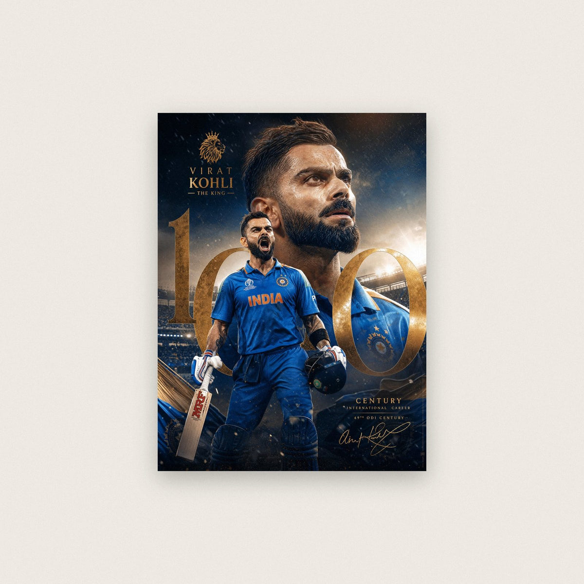 Virat Kohli 100 Centuries Cricket Print