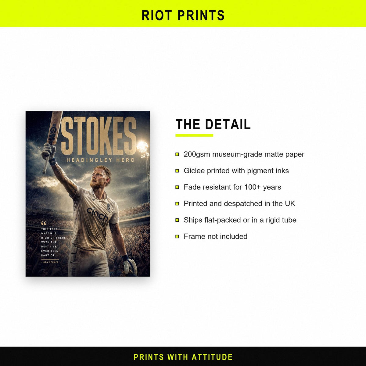 Ben Stokes Headingley Hero Cricket Print paper and printing specification