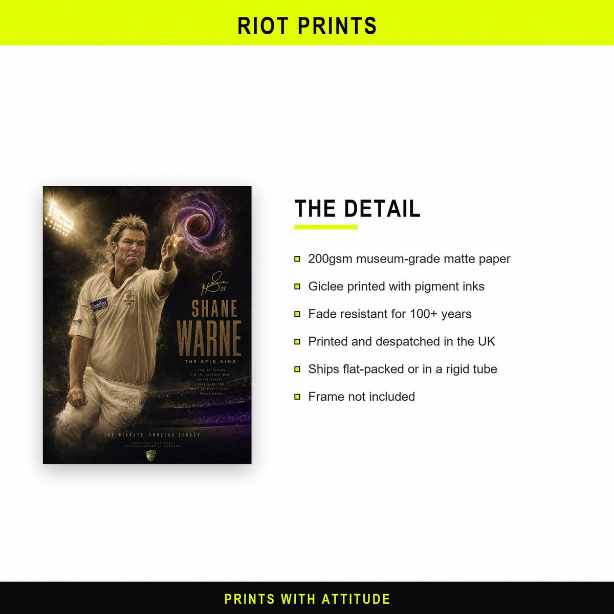 Shane Warne Spin King Cricket Print paper and printing specification