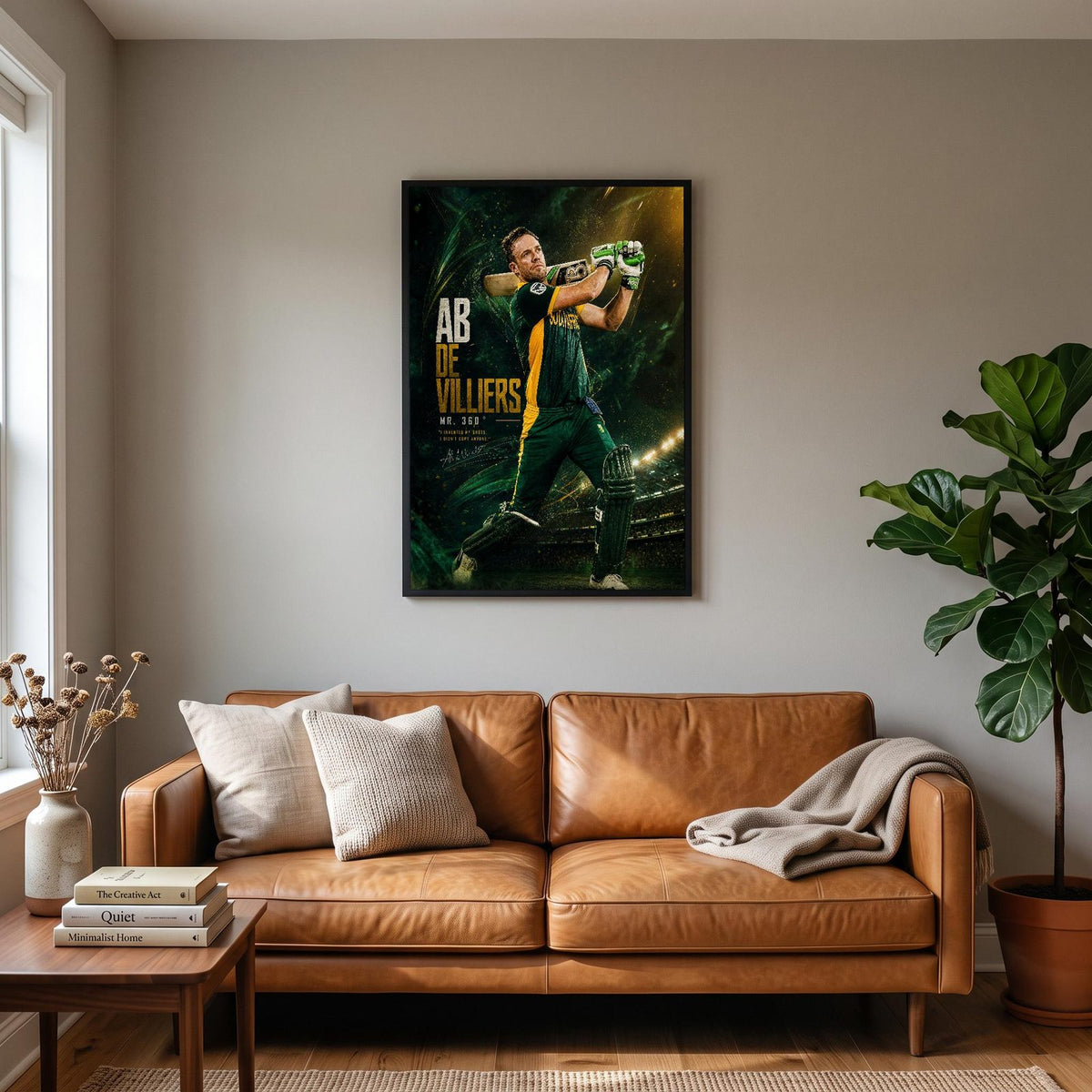 AB de Villiers Print hanging on a living room wall