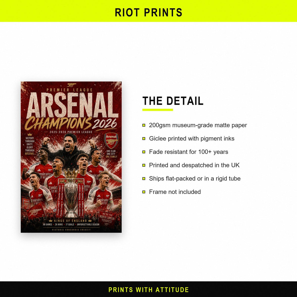 Arsenal Champions 2026 Print paper and printing specification