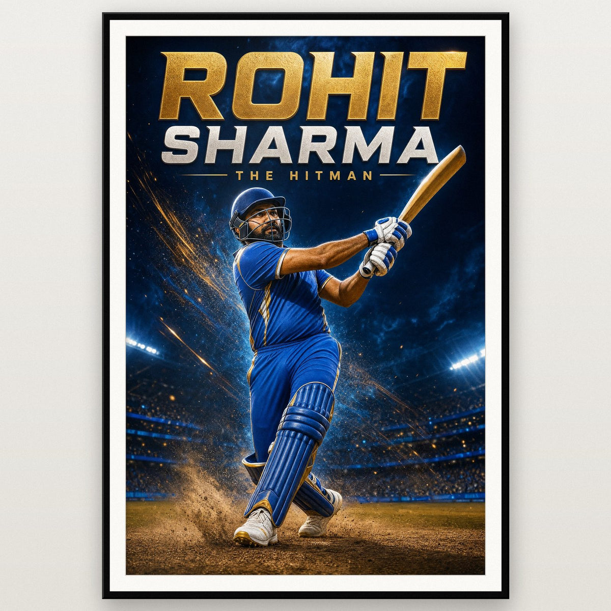 Rohit Sharma Poster shown in a black frame