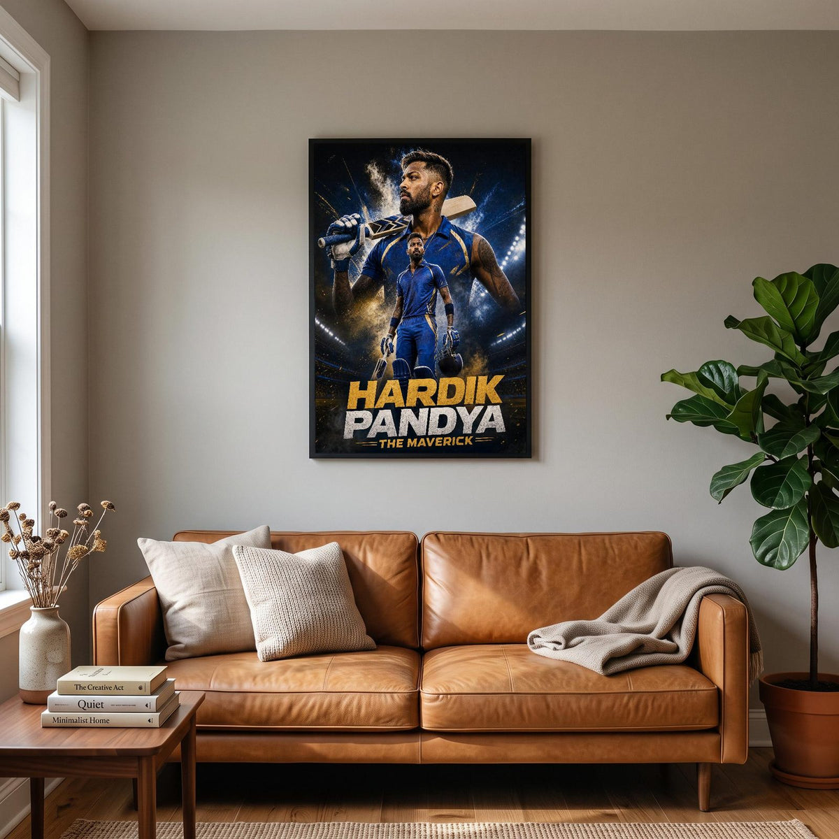 Hardik Pandya Poster hanging on a living room wall