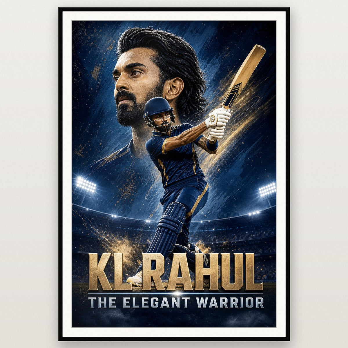 KL Rahul Poster shown in a black frame