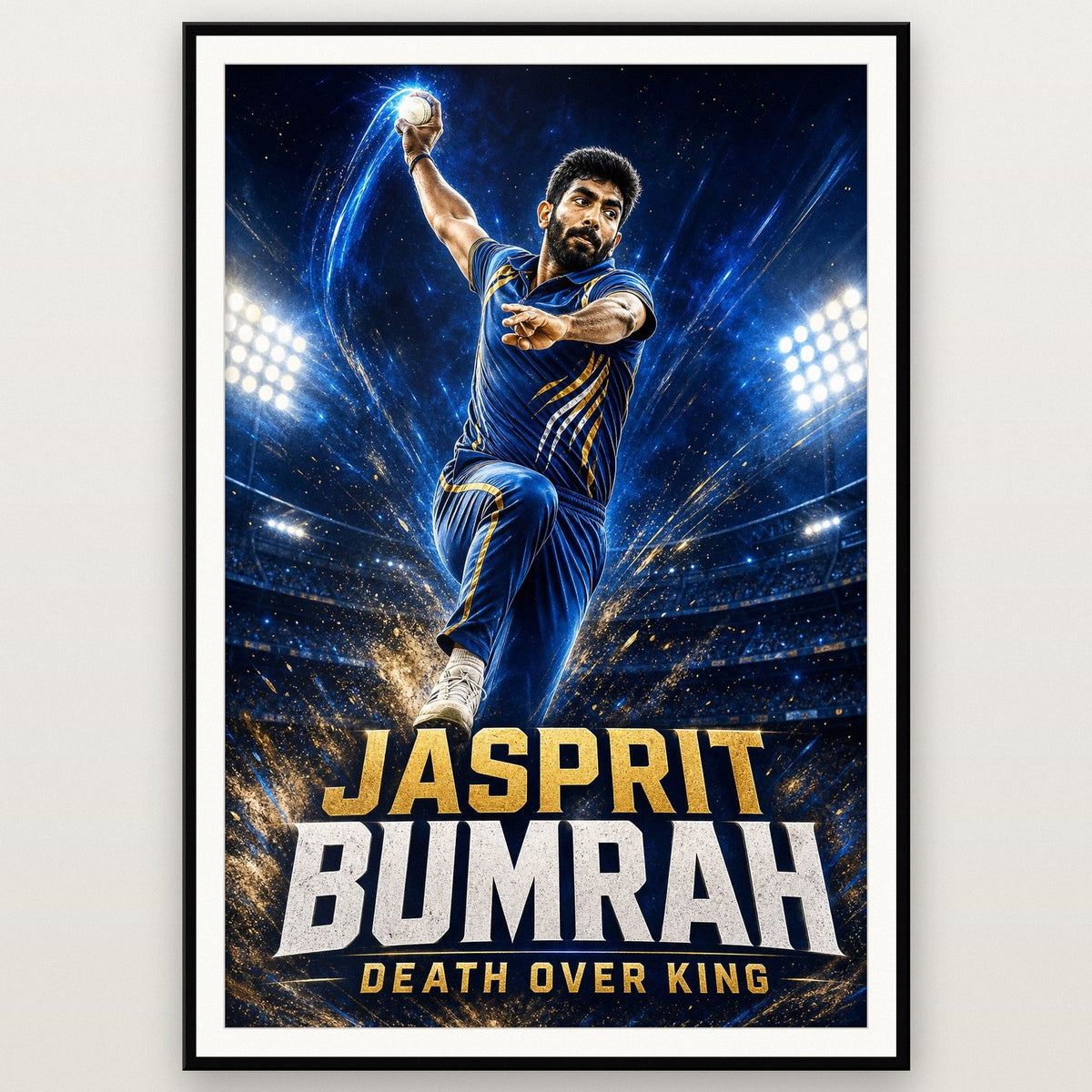 Jasprit Bumrah Poster shown in a black frame