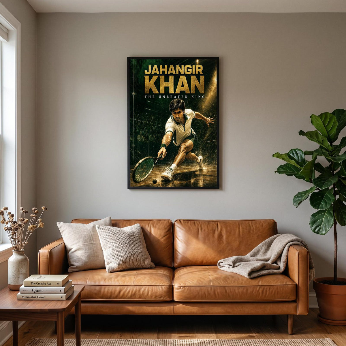 Jahangir Khan Poster hanging on a living room wall