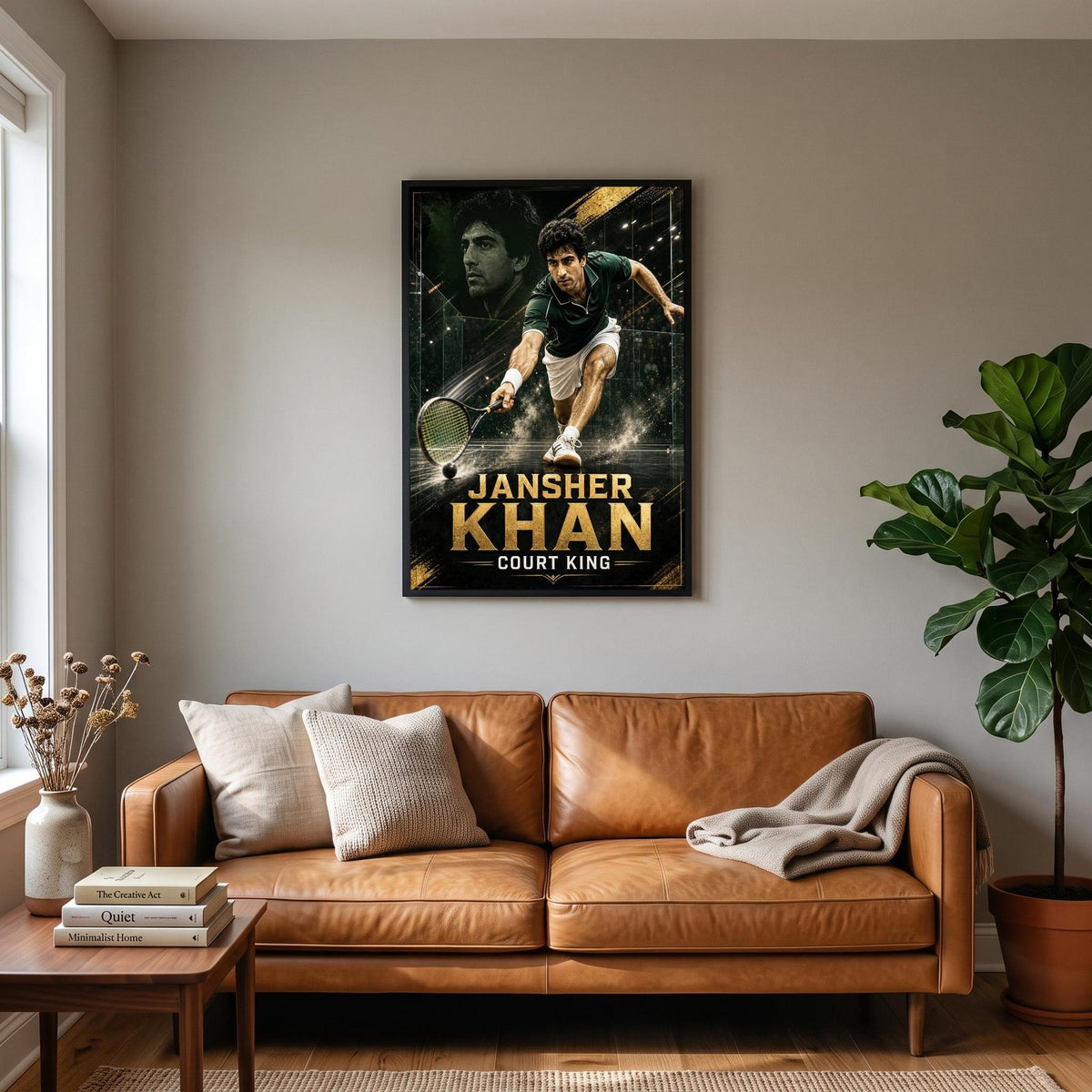 Jansher Khan Poster hanging on a living room wall