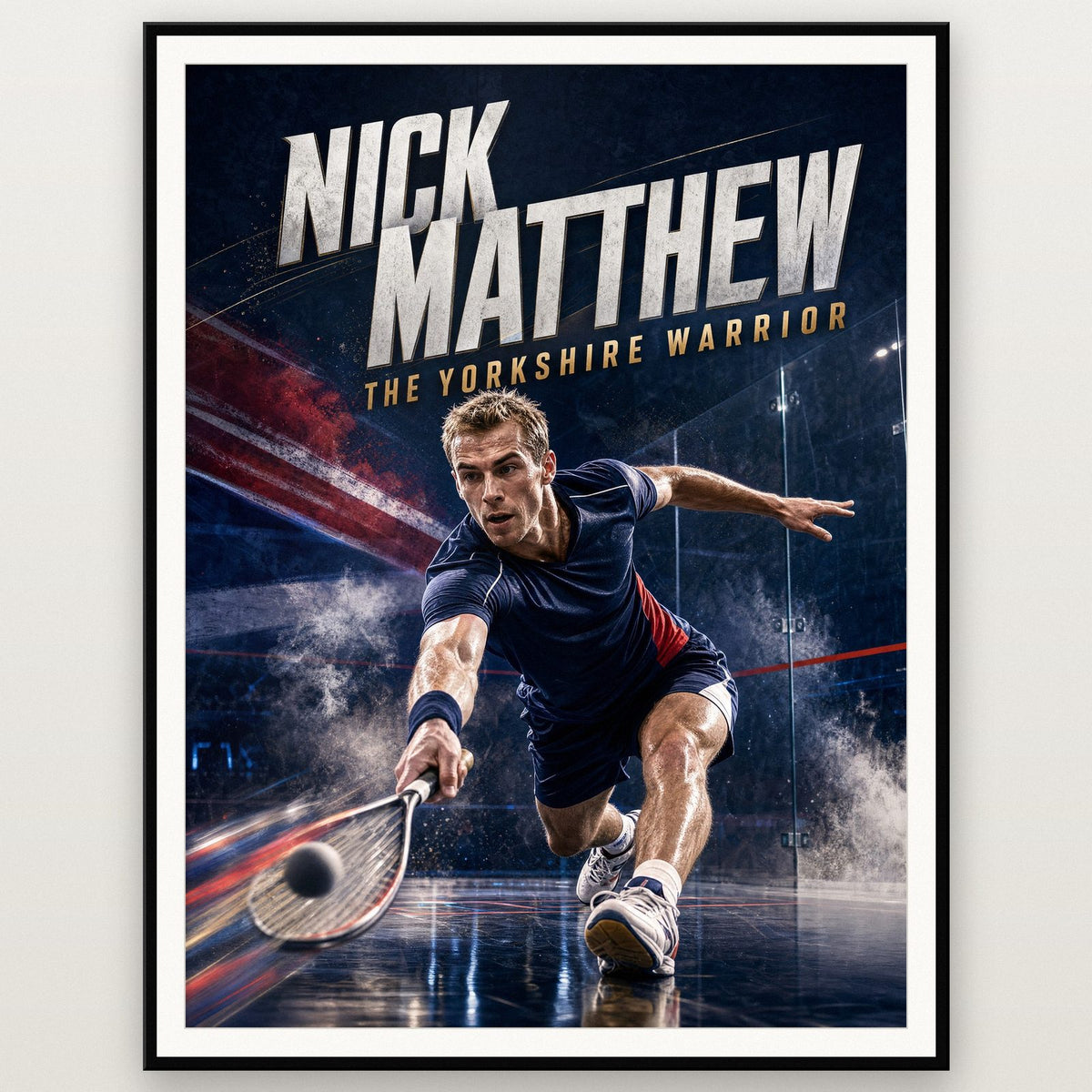 Nick Matthew Poster shown in a black frame