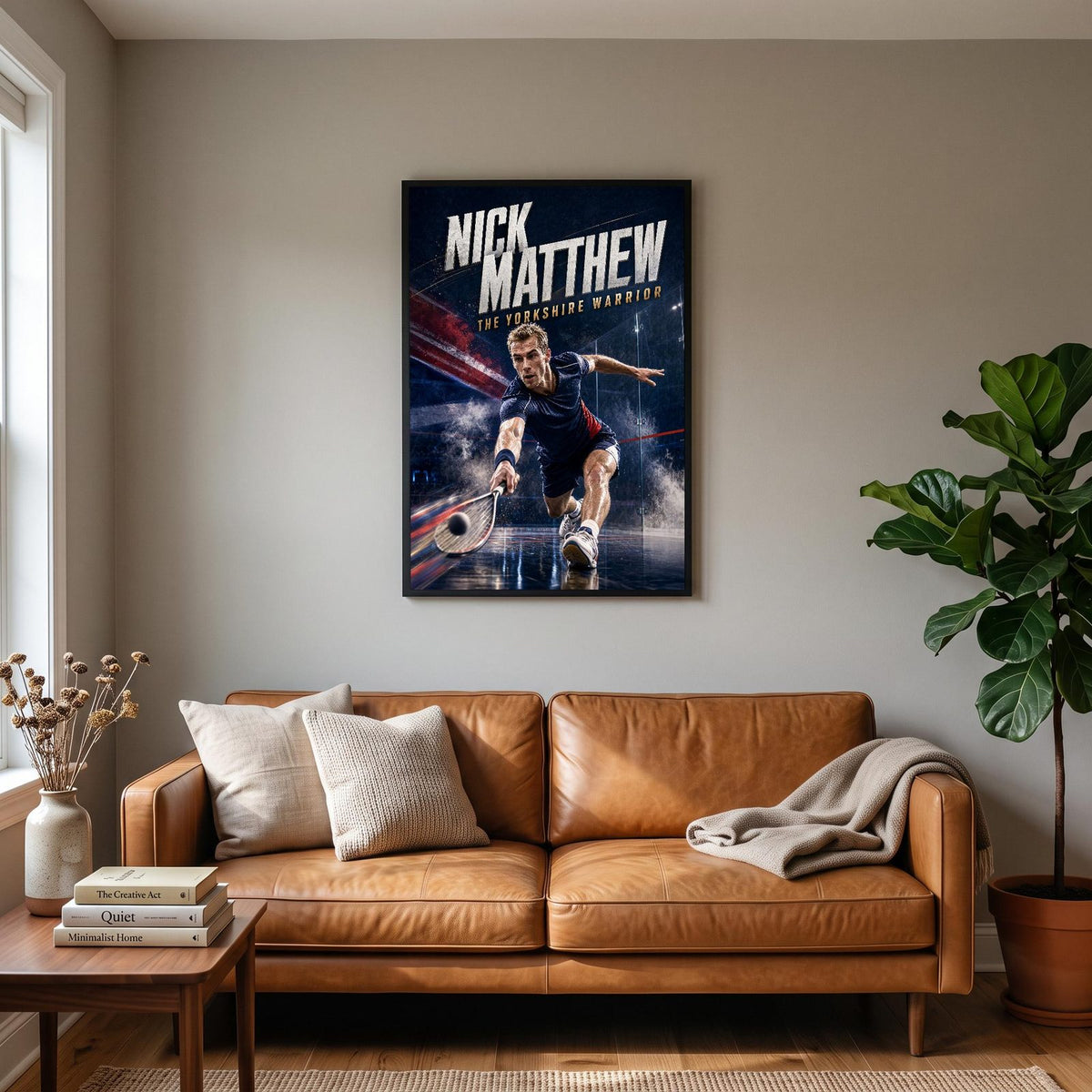 Nick Matthew Poster hanging on a living room wall