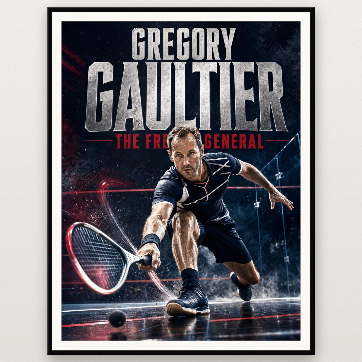 Gregory Gaultier Poster shown in a black frame