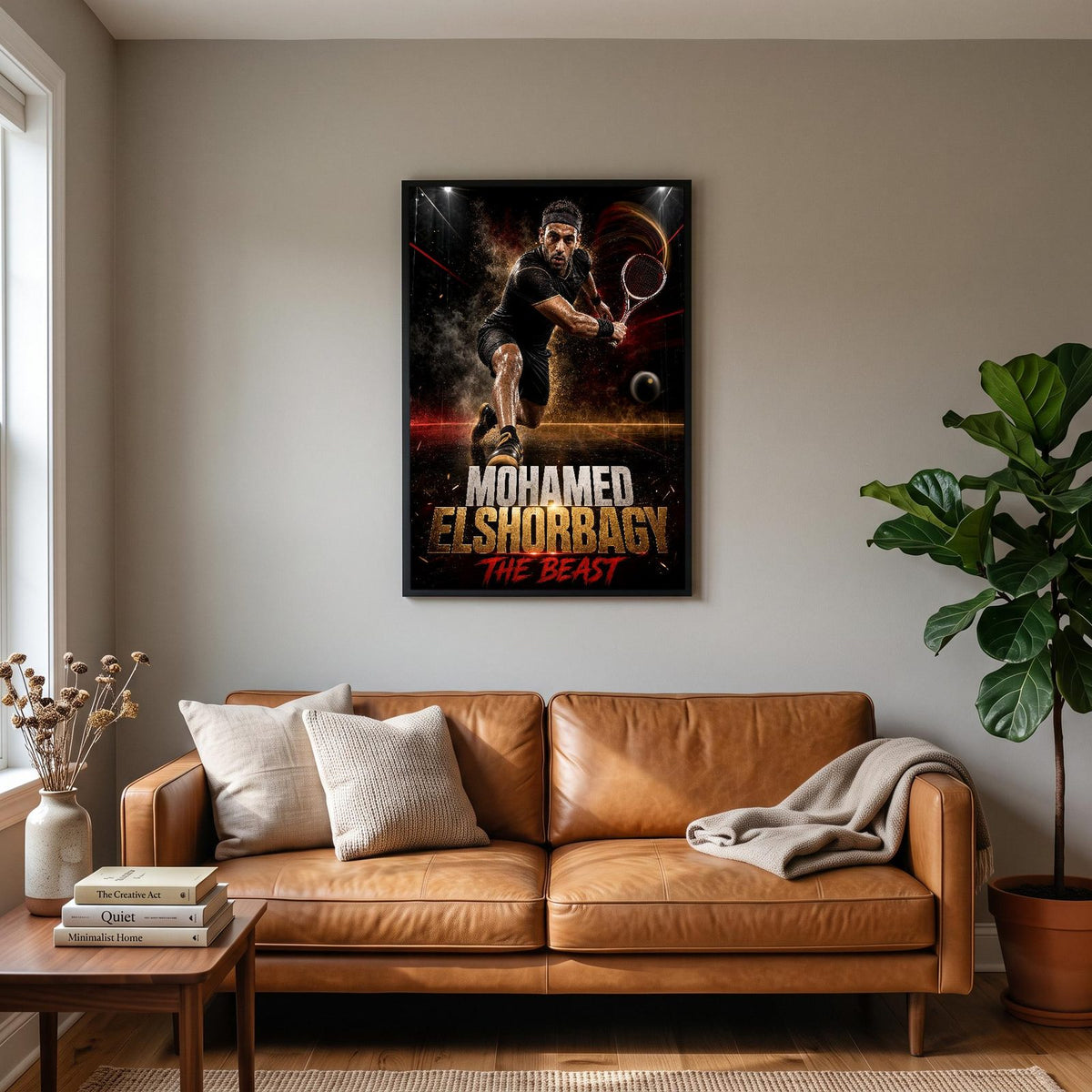 Mohamed Elshorbagy Poster hanging on a living room wall