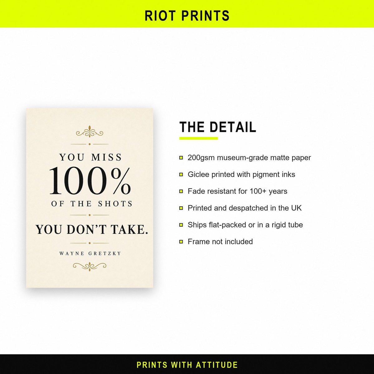 Wayne Gretzky You Miss 100% Of The Shots Quote Art Print