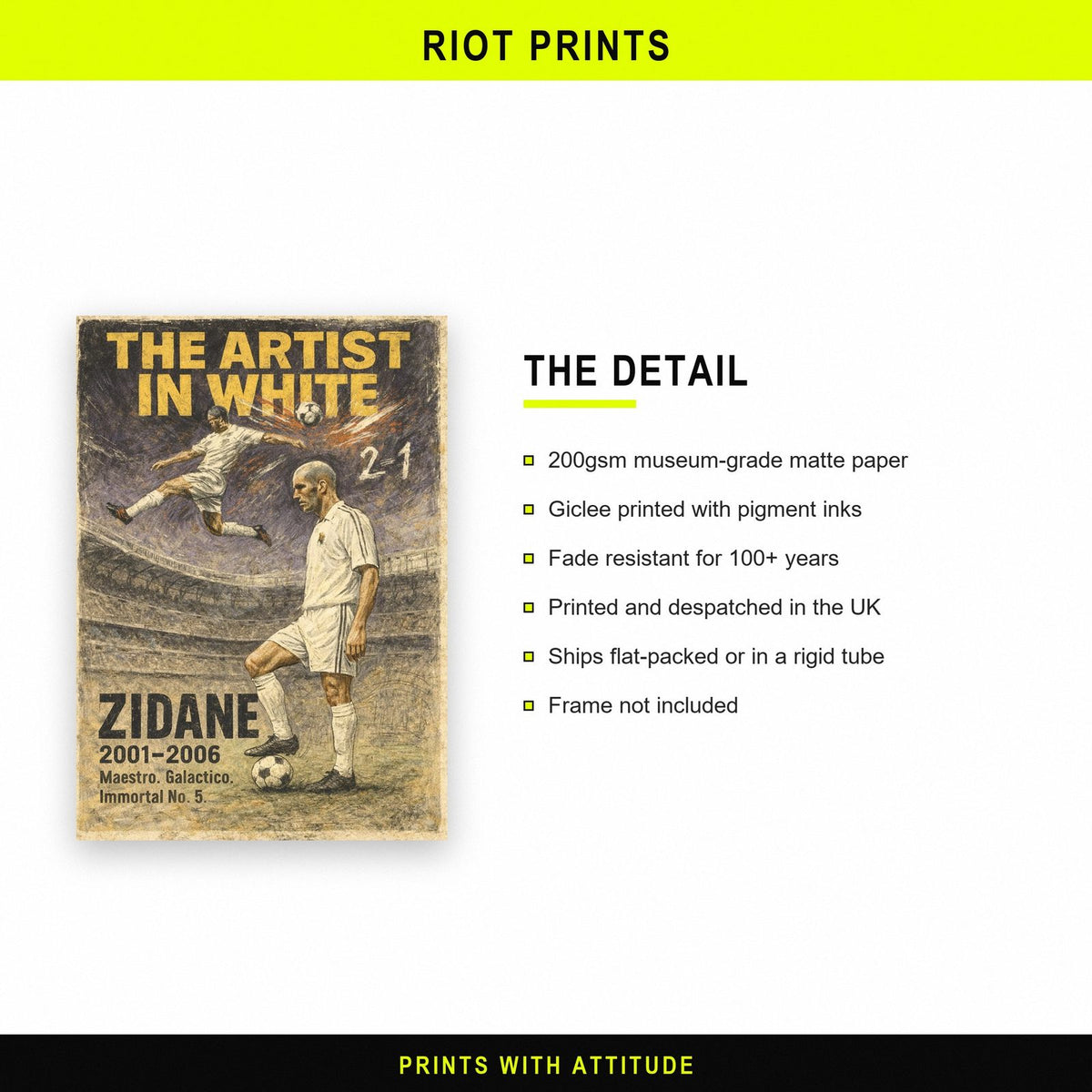 Zinedine Zidane Football Legends Poster paper and printing specification