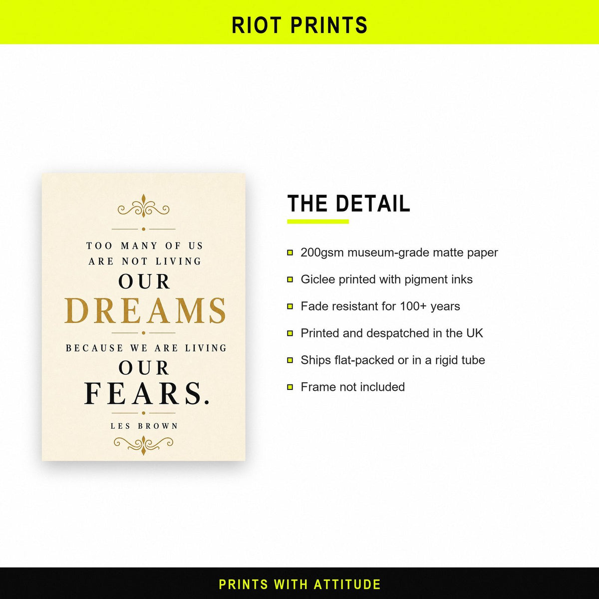 Les Brown Living Our Fears Quote Art Print