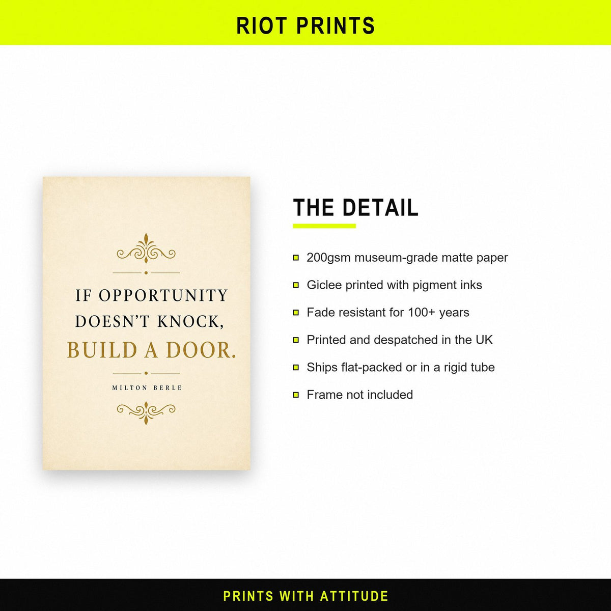 Milton Berle If Opportunity Doesn't Knock Quote Art Print