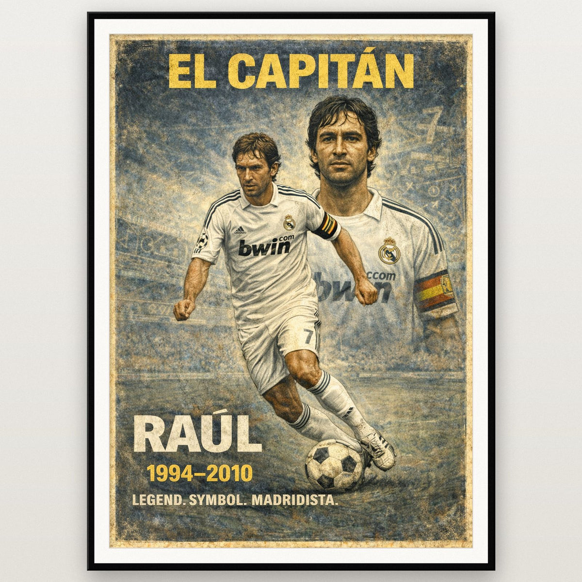 Raúl Football Legend Print shown in a black frame