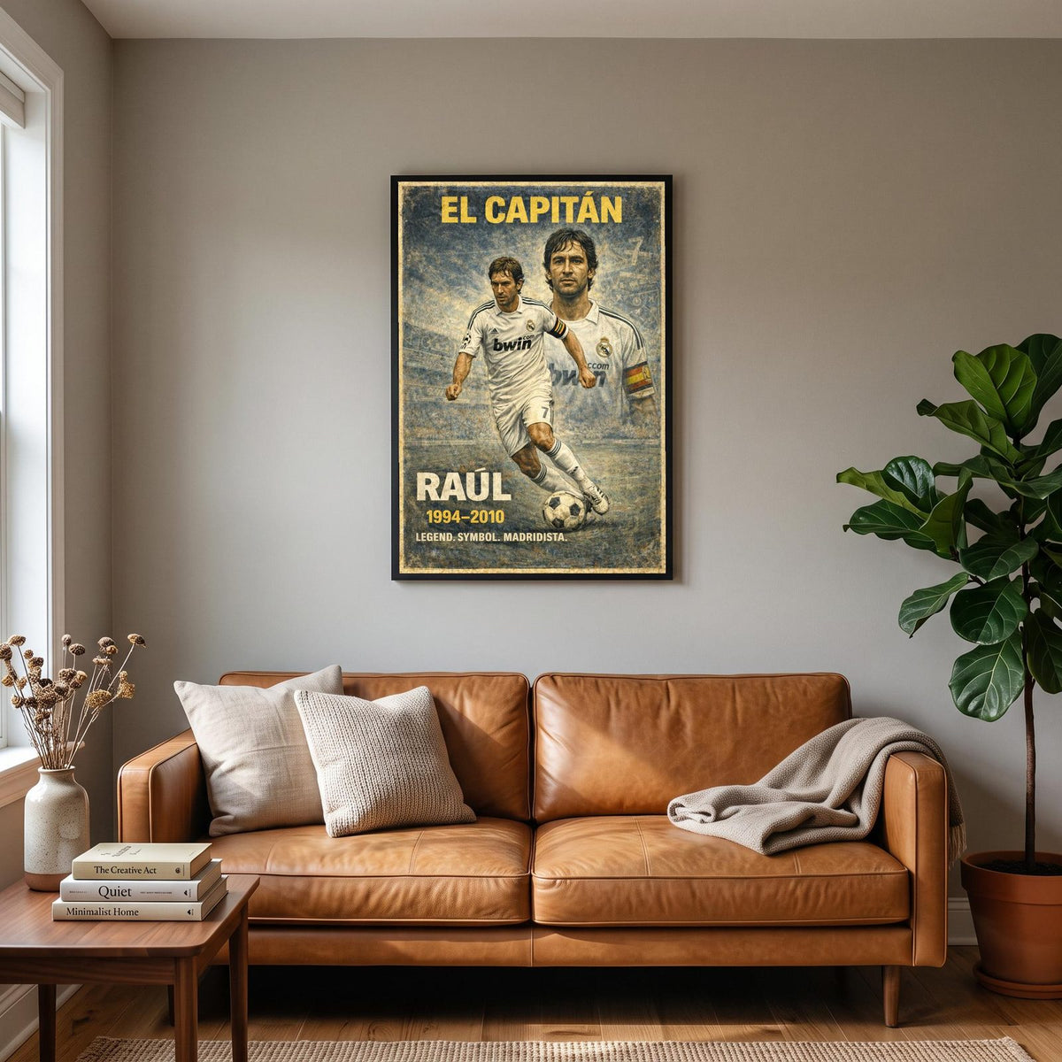 Raúl Football Legend Print hanging on a living room wall