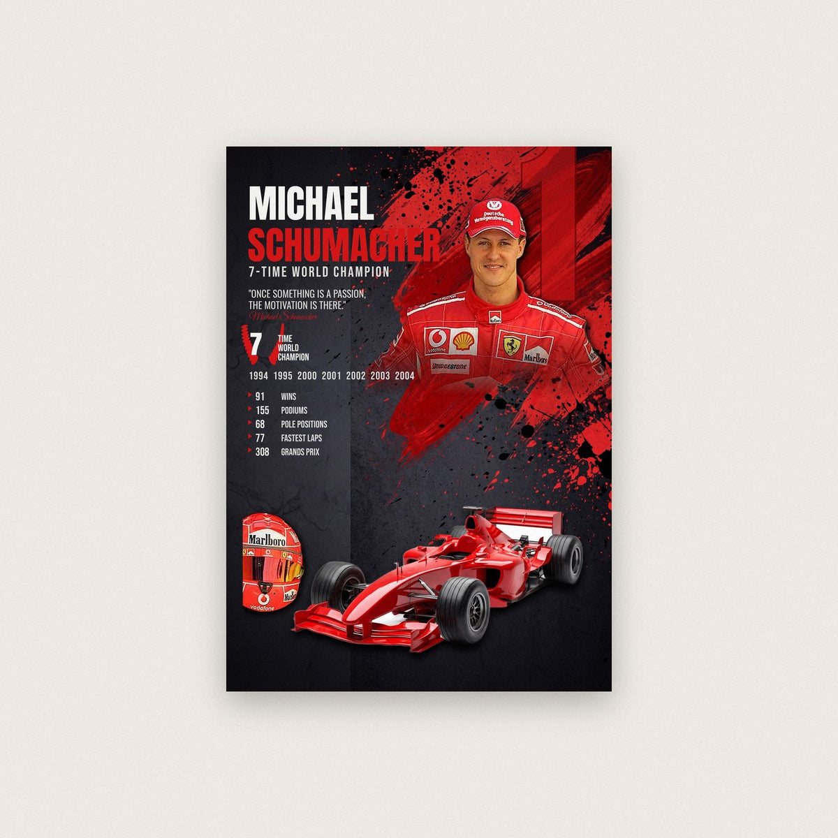 Michael Schumacher Seven Time World Champion F1 Art Print