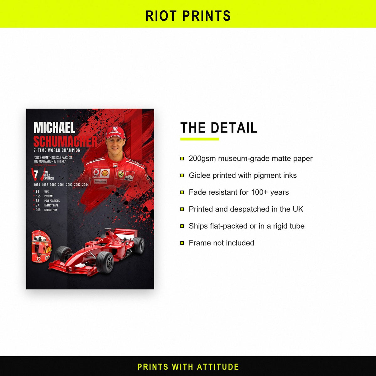 Michael Schumacher Seven Time World Champion F1 Art Print